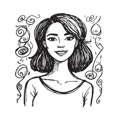 Beautiful Woman Doodle Black and White Illustration Fashion Girl Portrait Line Art Sketch Vector