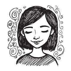 Beautiful Woman Doodle Black and White Illustration Fashion Girl Portrait Line Art Sketch Vector