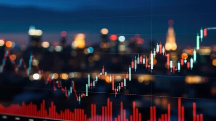 Abstract stock market chart overlayed on a blurred cityscape at night business and finance concept - Powered by Adobe