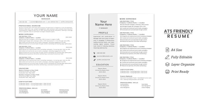 ATS Resume Template | Professional CV | Modern Job Application Design