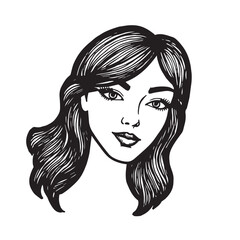 Beautiful Woman Doodle Black and White Illustration Fashion Girl Portrait Line Art Sketch Vector