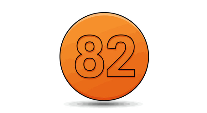 Orange Circle with Number 82, Black Outline, Cartoon Style