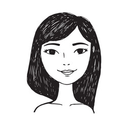 Beautiful Woman Doodle Black and White Illustration Fashion Girl Portrait Line Art Sketch Vector