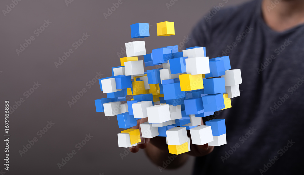 Aufkleber abstract 3d rendering of colorful cubes representing data structure, network, and innovation. ideal 