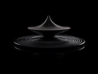 Abstract Black Spinning Top Sculpture on Rippled Surface Dark Minimalist 3D Render