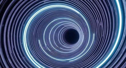 Dynamic futuristic tunnel with glowing blue light vortex, abstract background for tech