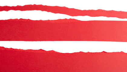 Red ripped paper torn edges strips isolated on white background