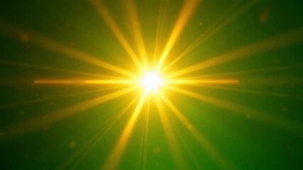 Bright radiant starburst effect glowing with warm golden light against a vibrant green background - Powered by Adobe