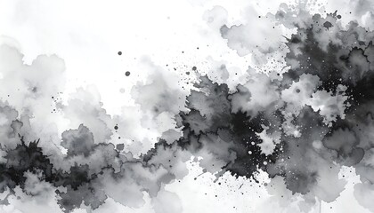 Abstract grayscale ink blots on white background