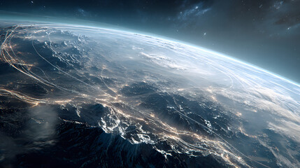 Fototapeta premium earth, planet, space, globe, world, map, blue, 3d, night, sun, global, sphere, atmosphere, sea, ocean, universe, light, sunrise, clouds, sky, astronomy, horizon, view, black, nature