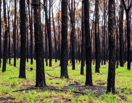 Charred forest after a fire
