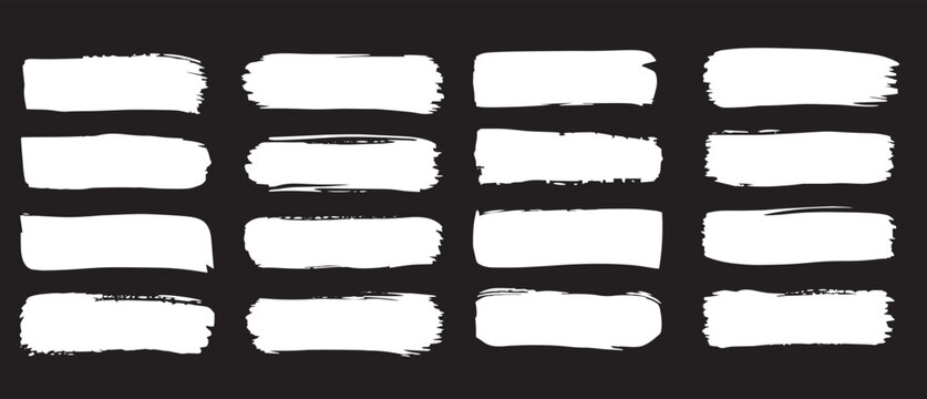 Sixteen white brushstrokes are evenly spaced across a simple dark black background here