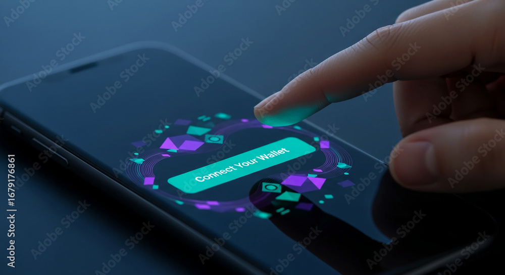 Poster finger taps smartphone screen displaying 