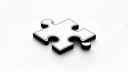 Solitary 3D Jigsaw Piece with Bold Black Outline, a Minimalist Symbol of Connection