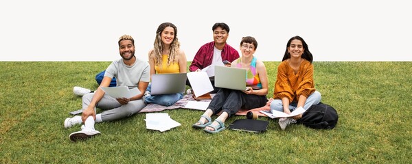 College students working together in the park image element