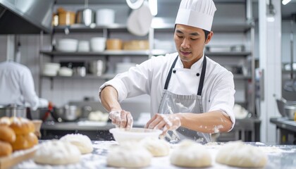 Professional Baker Preparing Dough in Modern Bakery