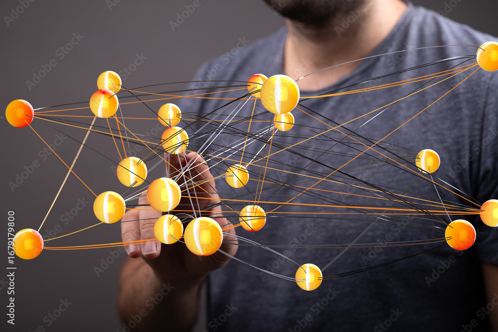 Poster abstract image of a complex network, representing global connectivity, data flow, and digital transf