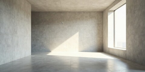Sunlit Minimalist Concrete Room with Large Window Ideal for Modern Design Inspiration