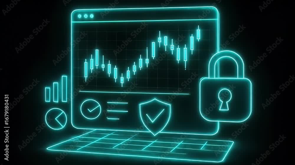 Poster cyber security and data protection: a digitally rendered image showcasing financial data security, w