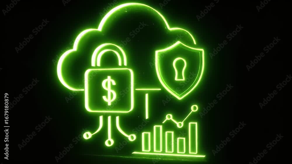 Poster digital security: this image showcases the essence of digital security, with neon-green graphic elem
