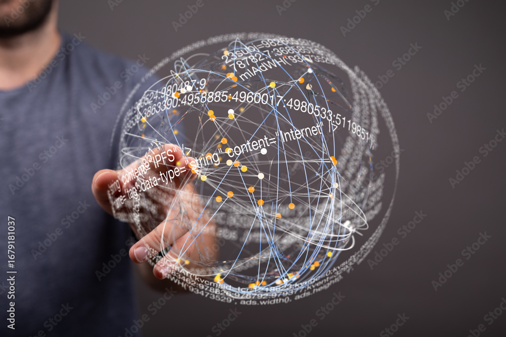 Leinwandbilder abstract image of a person interacting with a digital globe representing data connections and the in