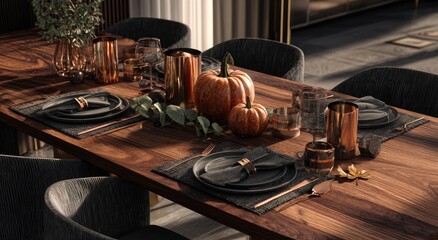 Modern fall dining table setting