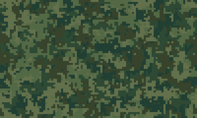 Abstract digital camouflage pattern.  Perfect for backgrounds, textures, or militarythemed designs.  Earthy greens and browns create a seamless, pixelated effect.