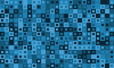 Abstract blue square pixel mosaic pattern.  Ideal for tech, data visualization, or modern design backgrounds. Represents connectivity, digital flow, and technological advancement.