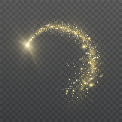 Golden magic comet light effect with lots of sparkling bokke and shimmering light effects. Magic golden wind for web design and fairytale decoration. vector	