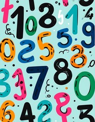 Colorful numbers pattern on light blue background. Playful design