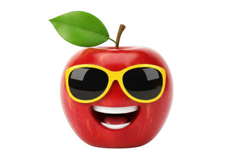 Cool apple with sunglasses isolated on transparent background