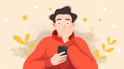Fototapeta premium Person feeling stressed and anxious while using phone experiencing digital tension