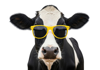Cool cow wearing sunglasses isolated on transparent background