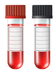 Blood test tubes with red and black caps
