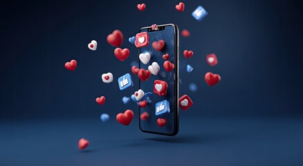 Smartphone with social media icons floating around