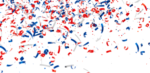 Falling confetti, red, white, and blue ribbons. Perfect for party invitations, banners, and celebrations.