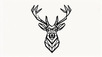 Geometric Deer Head: Minimalist Black Line Art on White Background