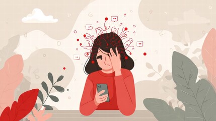 Concept of tech addiction and anxiety caused by constant phone interaction