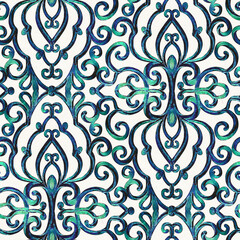 Seamless pattern with stylized ethnic pattern. Hand-drawn illustration.
