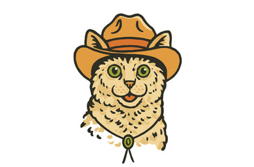 Fototapeta premium Cowboy Cat Illustration. Cowboy Hat and Bandana Style. Cat club design. Vintage Animal Illustrations for T-Shirt Design. Cowboy Style Cat. 