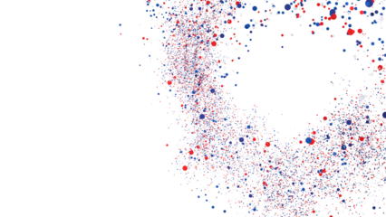 Abstract festive backdrop with red, blue and white confetti. Ideal for celebrations.