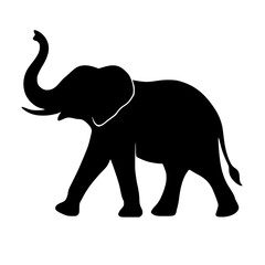 Obraz premium Black Silhouette Elephant with Raised Trunk Vector Isolated on White Background