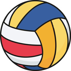 Fototapeta premium Illustration of a volleyball with panels in yellow blue white and red on a white background