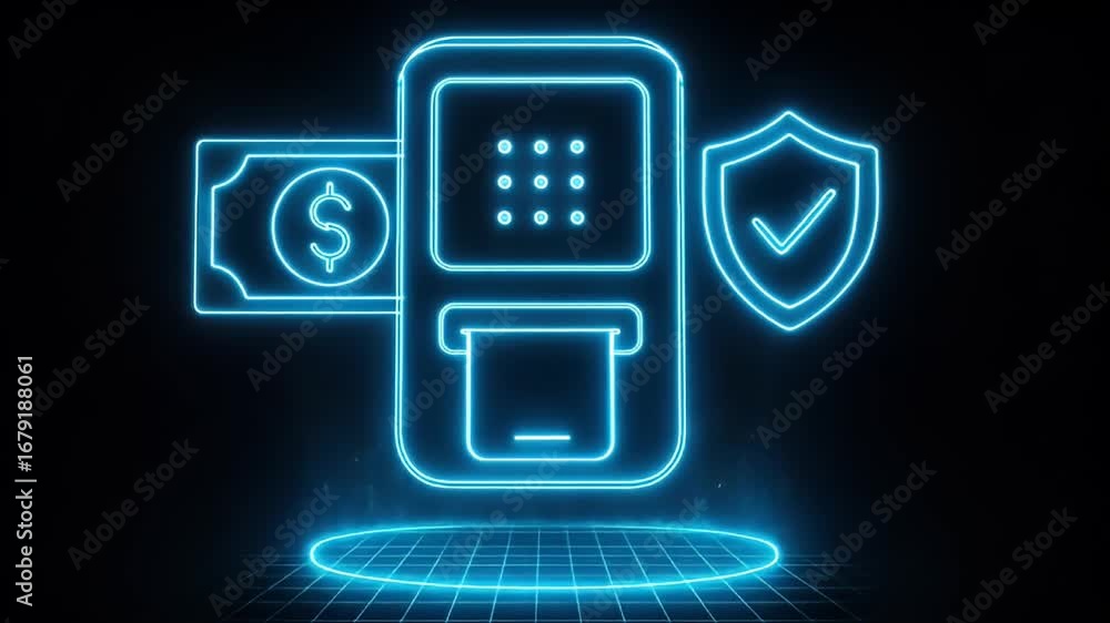 Poster secure digital transactions: a dynamic neon illustration captures the essence of secure financial tr