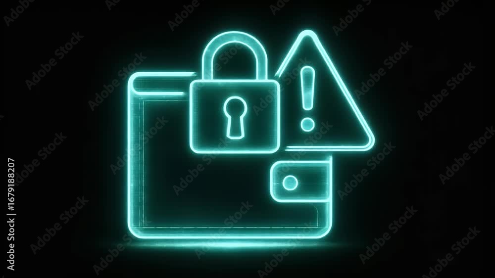 Poster digital wallet security: an artistic depiction of a digital wallet secured with a padlock symbol and