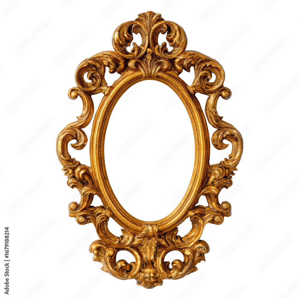 Poster ornate golden baroque frame with elegant detailing and empty center for artistic display