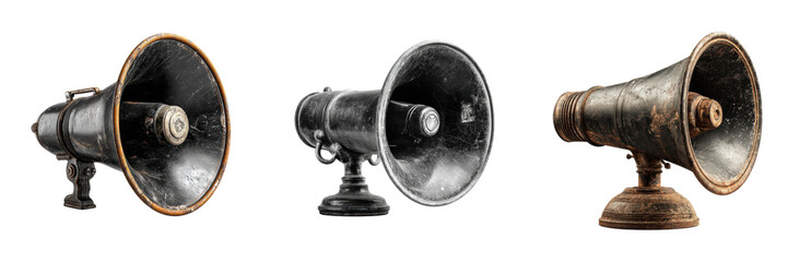 Vintage megaphones unique collectible isolated on transparent background