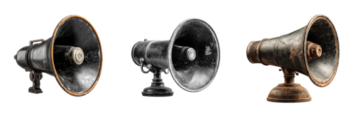 Vintage megaphones unique collectible isolated on transparent background