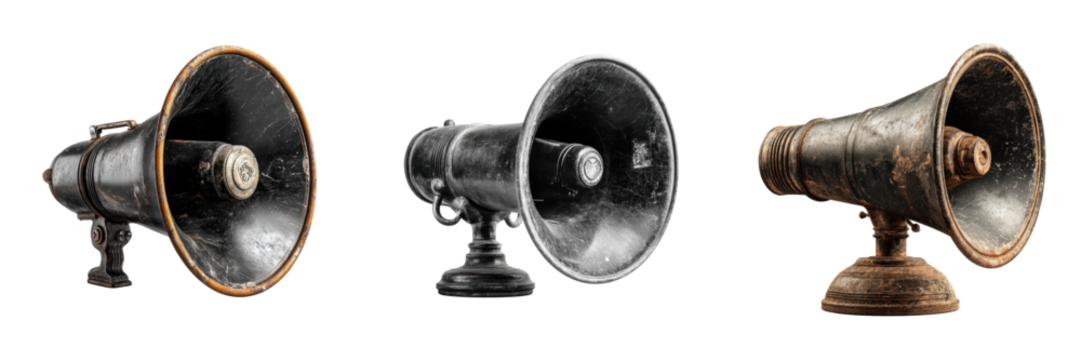 Vintage megaphones unique collectible isolated on transparent background
