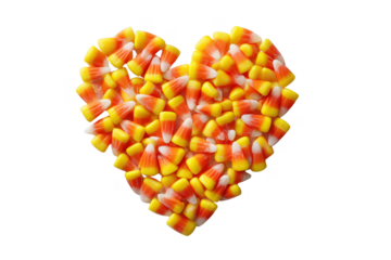 Heart shape made of candy corn pieces on white isolated on a transparent background sweet